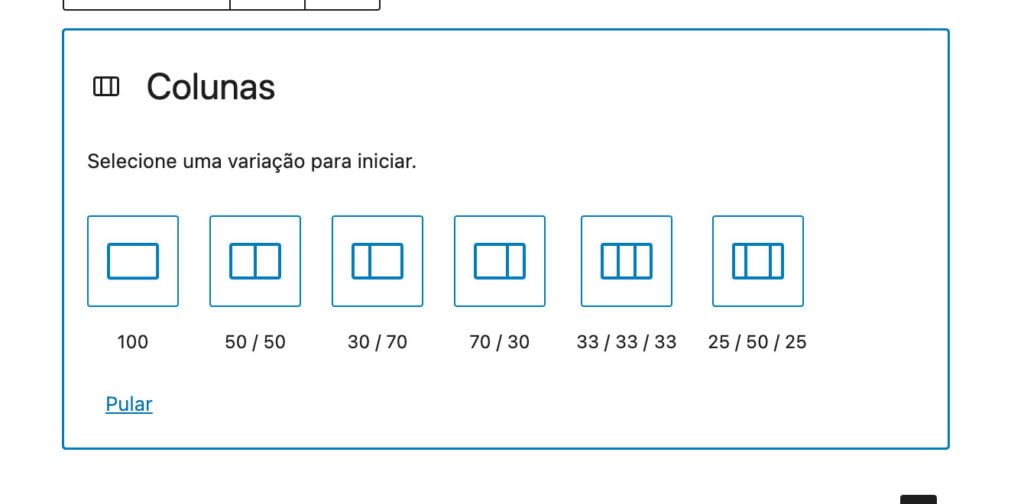 Imagem mostrando as opções de colunas para posts