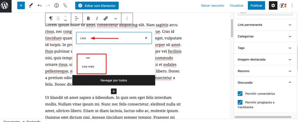 Imagem evidenciando o bloco LEIA MAIS