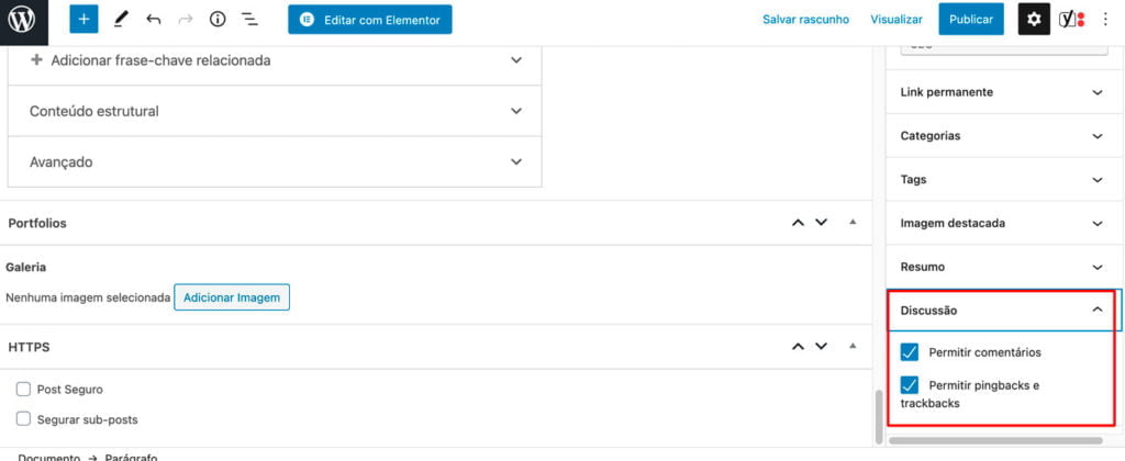 Imagem evidenciando a opção de DISCUSSÃO do post