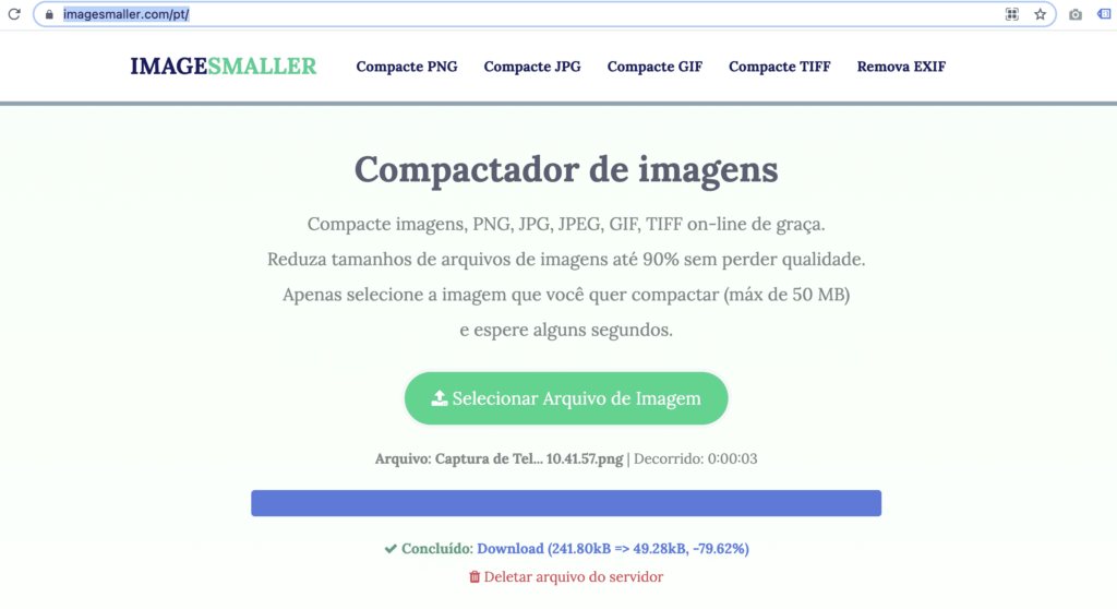 Imagem com o print da tela do site ImageSmaller