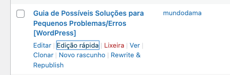 Imagem da tela de posts do WordPress com o item EDIÇÃO RÁPIDA em destaque.