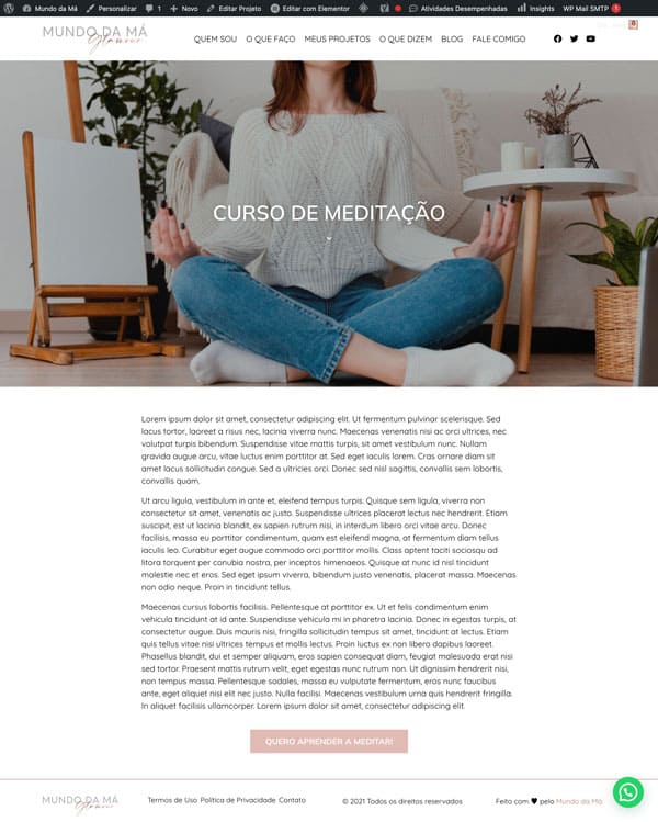 Single projetos: Página padrão personalizada para exibir cada projeto do site, com botão para contratação